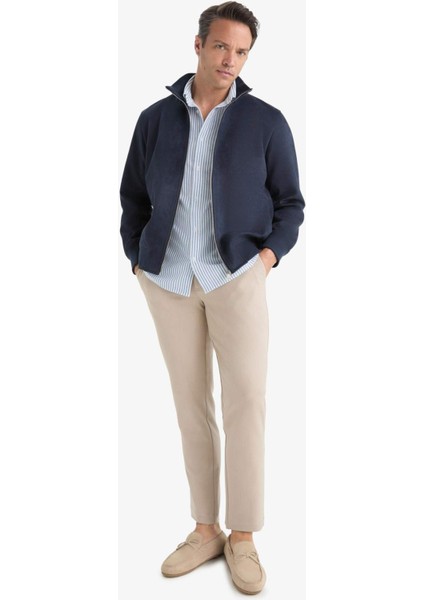 Slim Fit Dar Kesim Dik Yaka Astarlı Fermuarlı Cepli Süet Mevsimlik Baharlık Mont