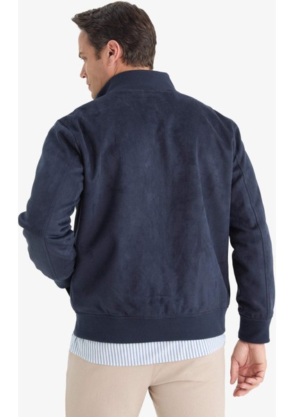 Slim Fit Dar Kesim Dik Yaka Astarlı Fermuarlı Cepli Süet Mevsimlik Baharlık Mont