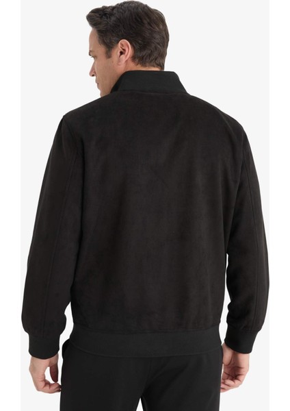 Slim Fit Dar Kesim Dik Yaka Astarlı Fermuarlı Cepli Süet Mevsimlik Baharlık Mont