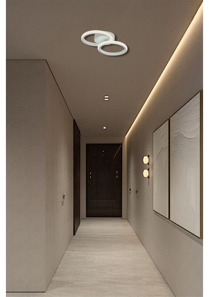 Modern İkili Yuvarlak Model Tek Renk Günışığı LED Avize Antre Hol Koridor fiyatları