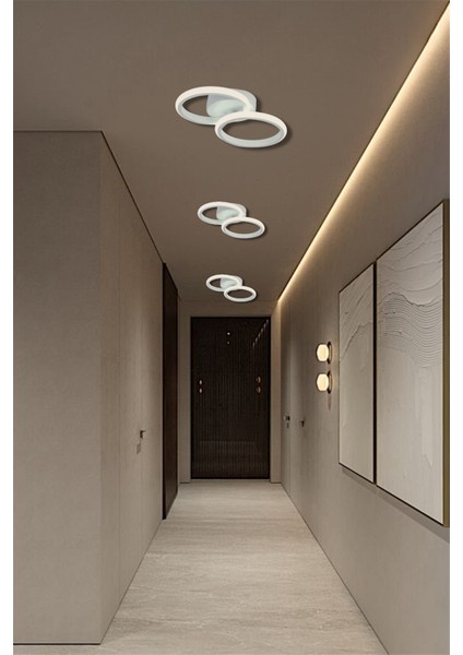 Modern İkili Yuvarlak Model Tek Renk Günışığı LED Avize Antre Hol Koridor modelleri