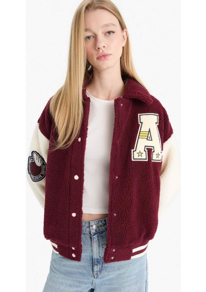 Coool Oversize Geniş Kalıp Polo Yaka Pelüş Bomber Ceket