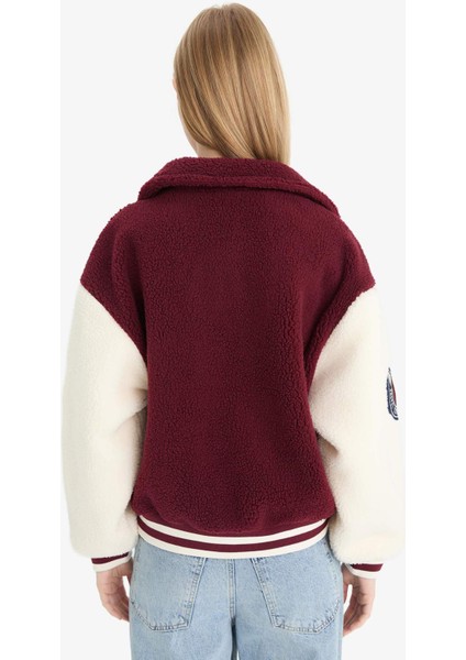 Coool Oversize Geniş Kalıp Polo Yaka Pelüş Bomber Ceket