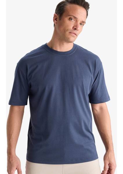 %100 Pamuk Oversize Geniş Kalıp Bisiklet Yaka Basic Düz Kısa Kollu Tişört