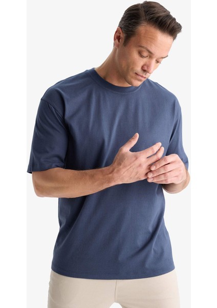 %100 Pamuk Oversize Geniş Kalıp Bisiklet Yaka Basic Düz Kısa Kollu Tişört