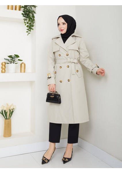 Kadın Taş Arkası Düğmeli Trençkot