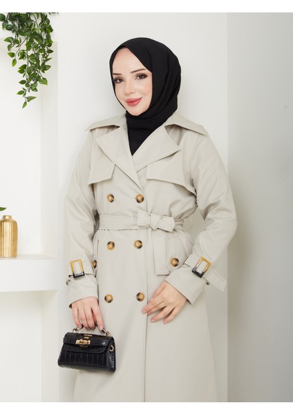Kadın Taş Arkası Düğmeli Trençkot indirimleri