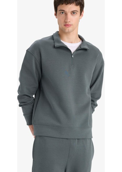 Boxy Fit Dik Yaka Yarım Fermuarlı Skuba Dalgıç Kumaş Sweatshirt E9363AX25AU