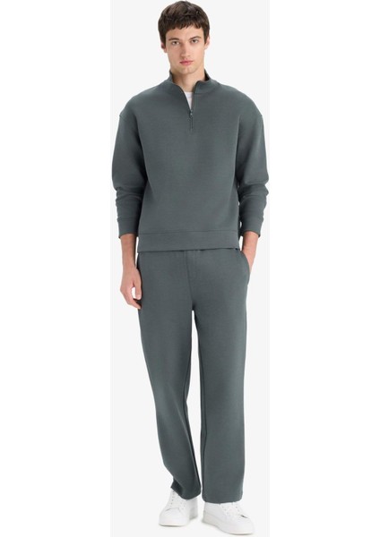 Boxy Fit Dik Yaka Yarım Fermuarlı Skuba Dalgıç Kumaş Sweatshirt E9363AX25AU