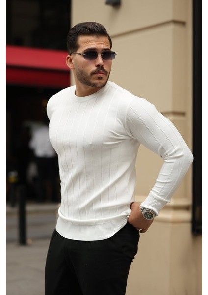 Erkek Bisiklet Yaka Çizgi Kabartmalı Uzun Kollu Triko fiyatları