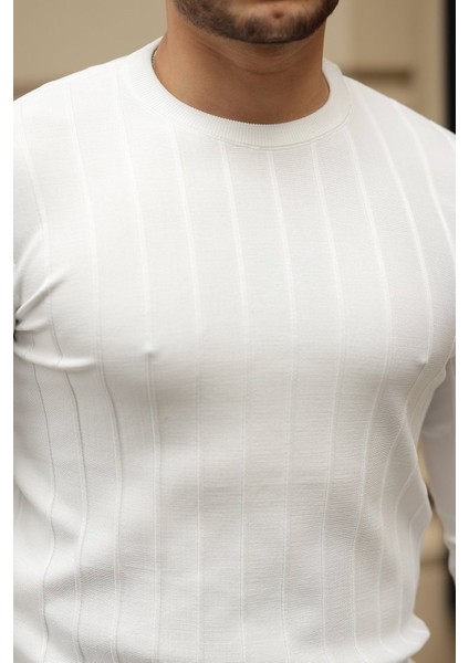 Erkek Bisiklet Yaka Çizgi Kabartmalı Uzun Kollu Triko modelleri