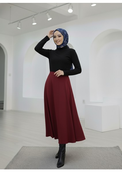 Çıma Detaylı Parçalı Etek-Bordo