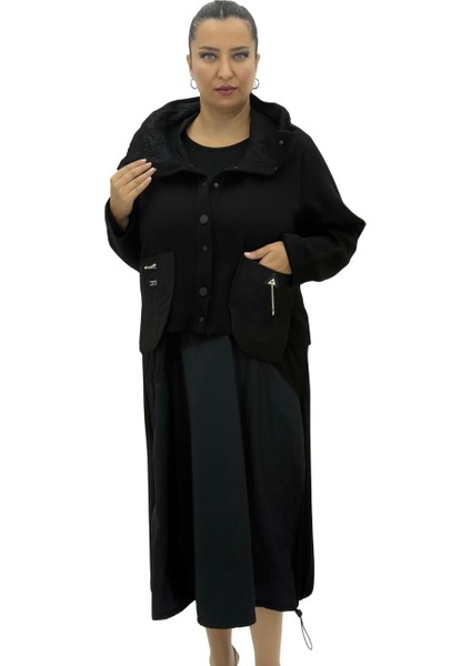 Büyük Beden Düğmeli Kısa Ceketli Uzun Elbiseli Oversize Kadın Takım modelleri