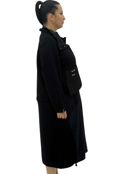 Büyük Beden Düğmeli Kısa Ceketli Uzun Elbiseli Oversize Kadın Takım fırsatları