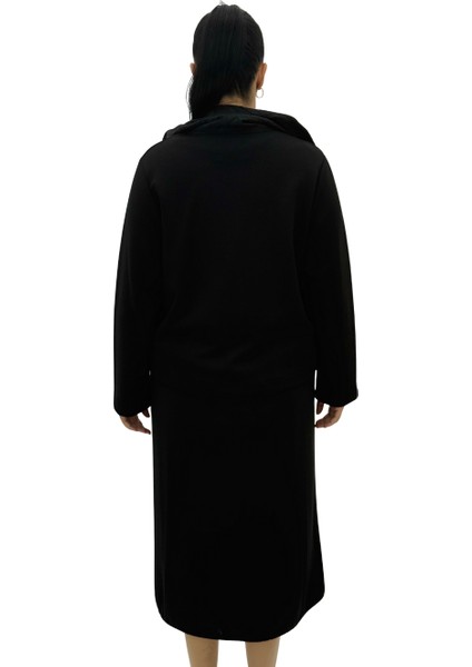 Büyük Beden Düğmeli Kısa Ceketli Uzun Elbiseli Oversize Kadın Takım indirimleri