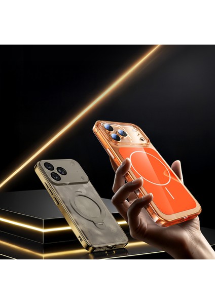 iPhone 17 Pro Max Kılıf Kth M-Safe Şarj Özellikli Şeffaf Kamera Kontrol Butonlu Lugano Kapak - Turu modelleri