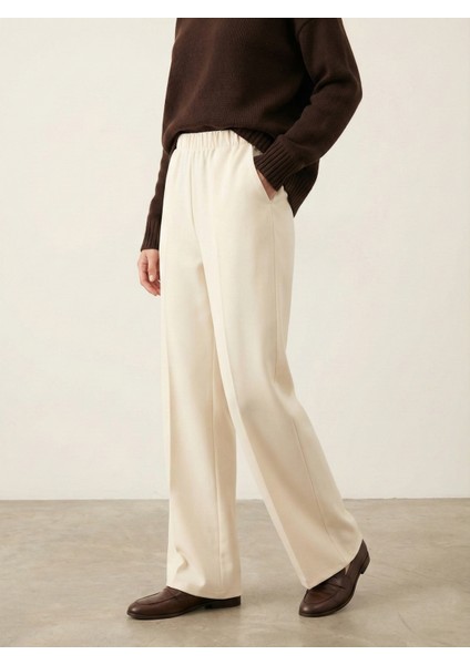 Düz Paça Atlas Pantolon-Krem