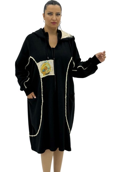 Büyük Beden Pamuklu Fermuarlı Kapüşonlu Uzun Oversize Hırka Kadın Kaban fiyatları