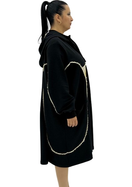 Büyük Beden Pamuklu Fermuarlı Kapüşonlu Uzun Oversize Hırka Kadın Kaban fırsatları