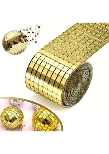 1 Metre Uzunluğunda Gold Renk Aynalı Mozaik Bant Taşlı Dekor Bandı 4 cm x 1 mt