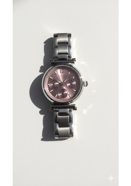 Kadın Kol Saati Gümüş Renk, Lila Kadran - Şık Metal Kordon, 2 Yıl Garantili