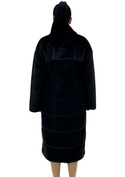 Büyük Beden Kürklü Düğmeli Şişme Uzun Oversize Kadın Kaban modelleri