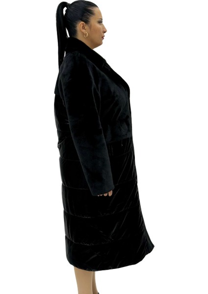 Büyük Beden Kürklü Düğmeli Şişme Uzun Oversize Kadın Kaban fırsatları