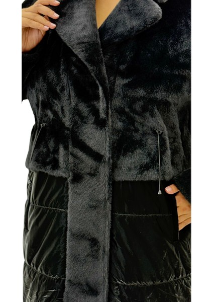 Büyük Beden Kürklü Düğmeli Şişme Uzun Oversize Kadın Kaban indirimleri