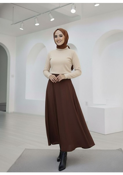 Çıma Detaylı Parçalı Etek-Kahve