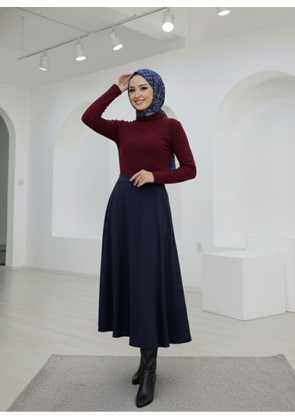 Çıma Detaylı Parçalı Etek-Lacivert