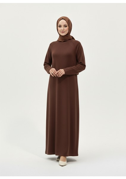 Reglan Kol Contalı Elbise-Kahve