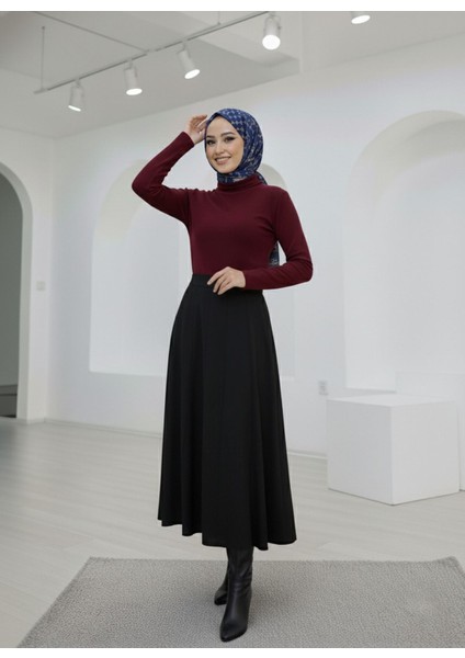 Çıma Detaylı Parçalı Etek-Siyah