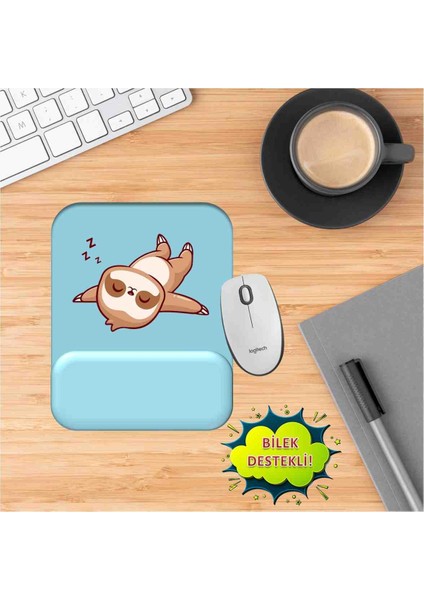 Tembel Hayvan Baskılı Mouse Pad Bilek Destekli