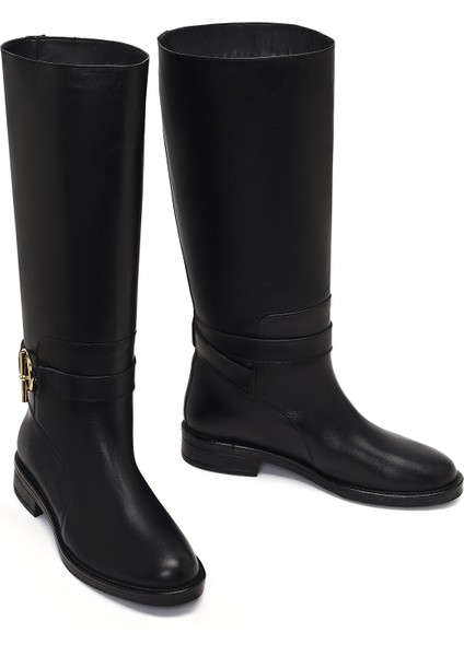 Kadın Siyah Toka Detaylı Deri Çizme 25WFD163418