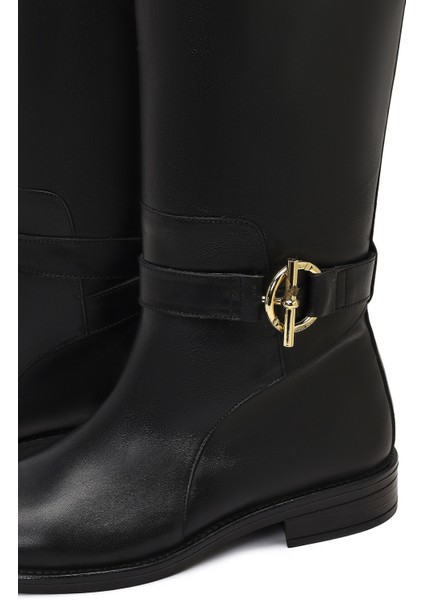 Kadın Siyah Toka Detaylı Deri Çizme 25WFD163418