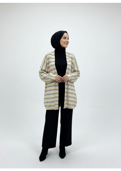 Triko Efektli Sim Detaylı Hırka-Bej