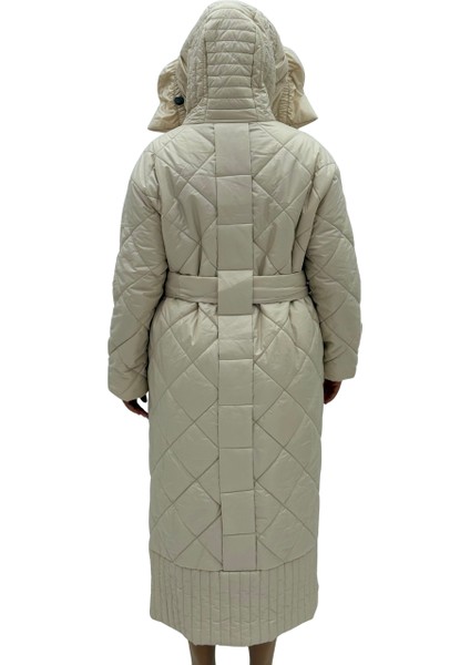 Büyük Beden Kemerli Kapüşonlu Kapitone Çıt Çıt Kapama Oversize Kadın Kaban fırsatları