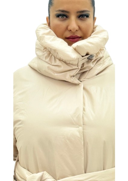 Büyük Beden Kemerli Kapüşonlu Kapitone Çıt Çıt Kapama Oversize Kadın Kaban indirimleri