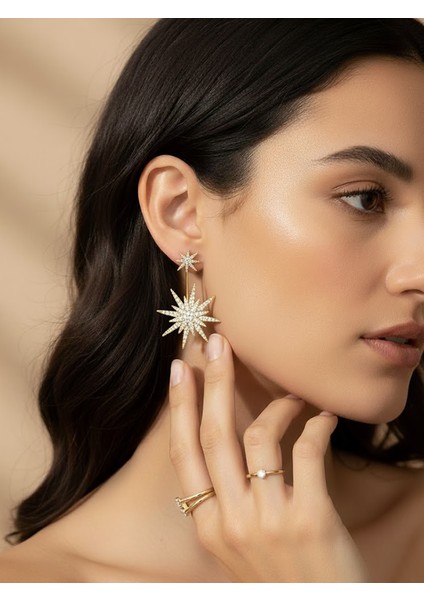 Göz Alıcı Sarkıntılı Yıldız Patlaması Zirkon Küpe modelleri