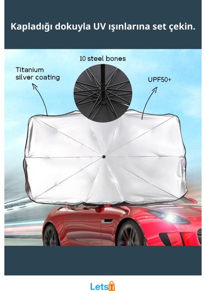 Titanyum Gümüş Kaplama 57.1" x 31.1" Araç Içi Ön Cam Şemsiye Güneşlik fiyatları