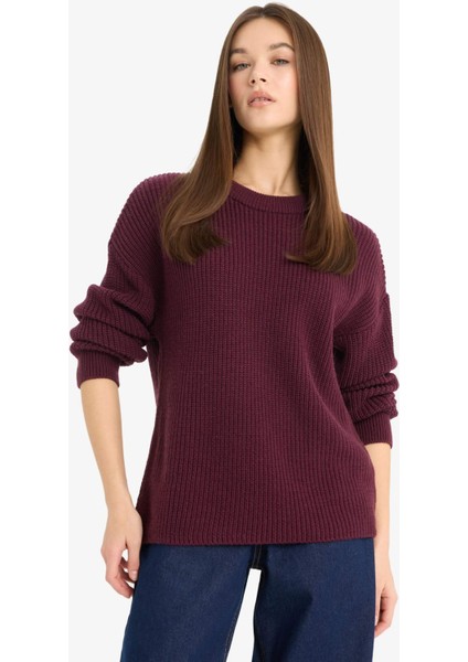 Regular Fit Bisiklet Yaka Selanik Kumaş Basic Düz Triko Kazak H6905AZ25WN