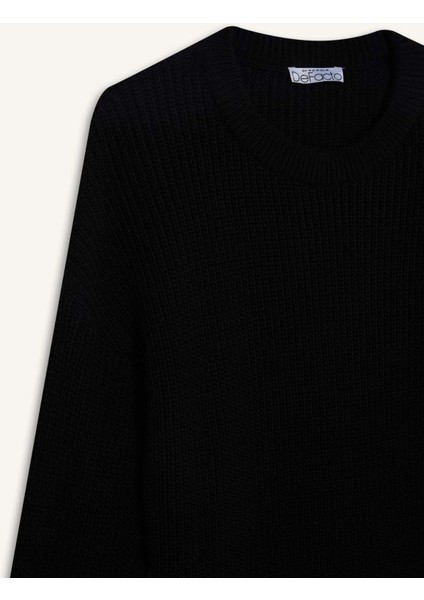 Regular Fit Bisiklet Yaka Selanik Kumaş Basic Düz Triko Kazak