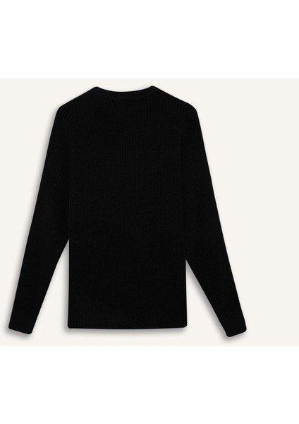 Regular Fit Bisiklet Yaka Selanik Kumaş Basic Düz Triko Kazak