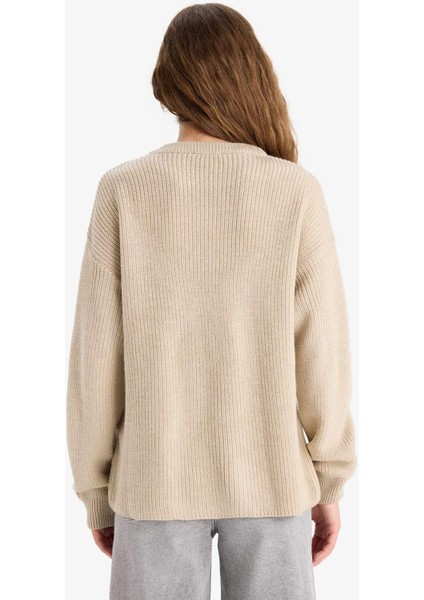 Regular Fit Bisiklet Yaka Selanik Kumaş Basic Düz Triko Kazak