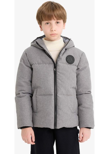 Erkek Çocuk Su İtici Kapüşonlu Fermuarlı Şişme Mont