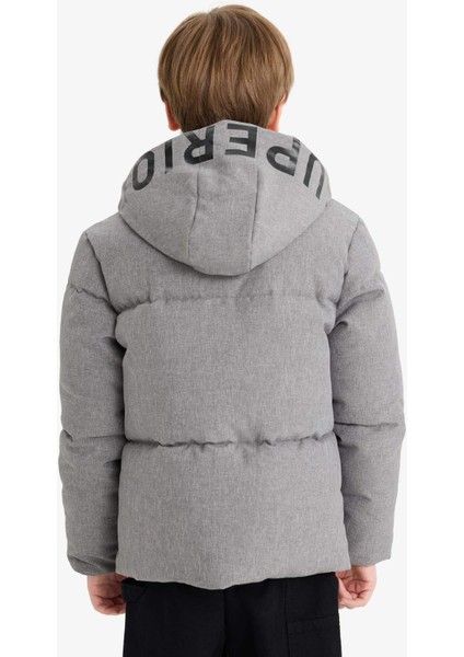 Erkek Çocuk Su İtici Kapüşonlu Fermuarlı Şişme Mont