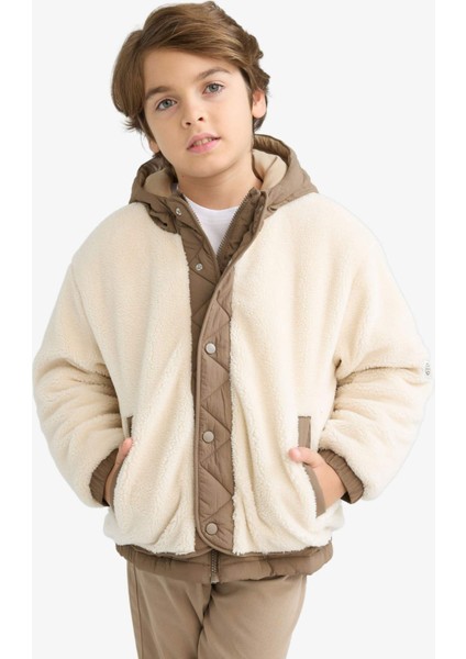 Erkek Çocuk Kapüşonlu Çıtçıtlı Fermuarlı Pelüş Mont C6620A825WN