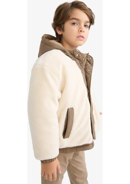 Erkek Çocuk Kapüşonlu Çıtçıtlı Fermuarlı Pelüş Mont C6620A825WN
