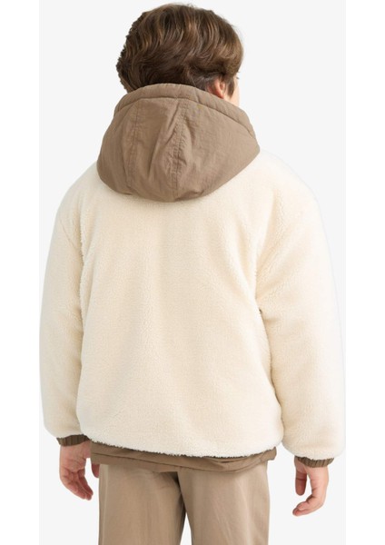 Erkek Çocuk Kapüşonlu Çıtçıtlı Fermuarlı Pelüş Mont C6620A825WN