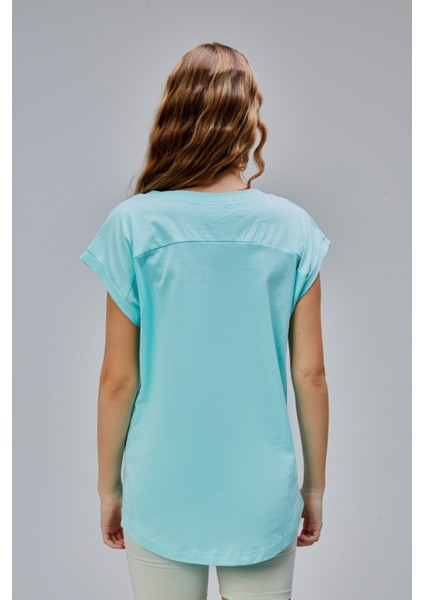 Kadın V Yaka Kısa Kol Düz Basic Tişört